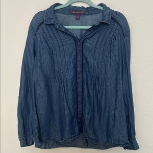 Gloria Vanderbilt Large Blue and White Polka Dot Button Up Shirt Blouse